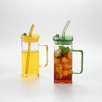 Geometric Pink Glass Tumbler Set, Square Borosilicate Drinkware with Lid & Straw, 6 Color Options - Davere Goods