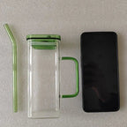 Geometric Pink Glass Tumbler Set, Square Borosilicate Drinkware with Lid & Straw, 6 Color Options - Davere Goods