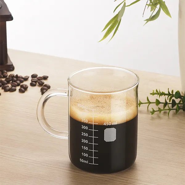 High Borosilicate Glass Coffee Sharing Cup with Transparent Tape, Scale Identification - Davere Goods
