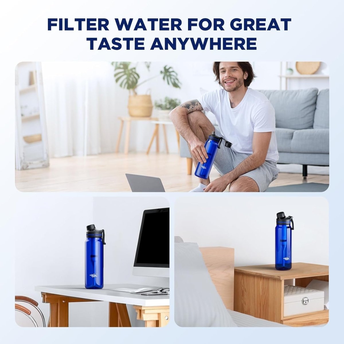 Advanced ACF Filter BPA-Free Water Bottle, 4-Stage Filtration, Travel Blue Translucent - Davere GoodsW14013564