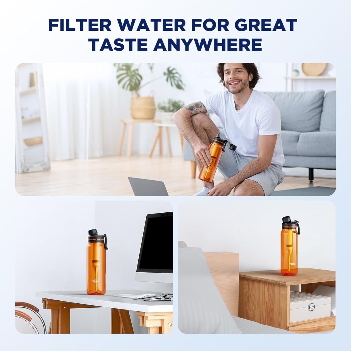 1060mL Water Filter Bottle, 4Stage F Daily Hydration Travel, Orange Translucent - Davere GoodsW14013565