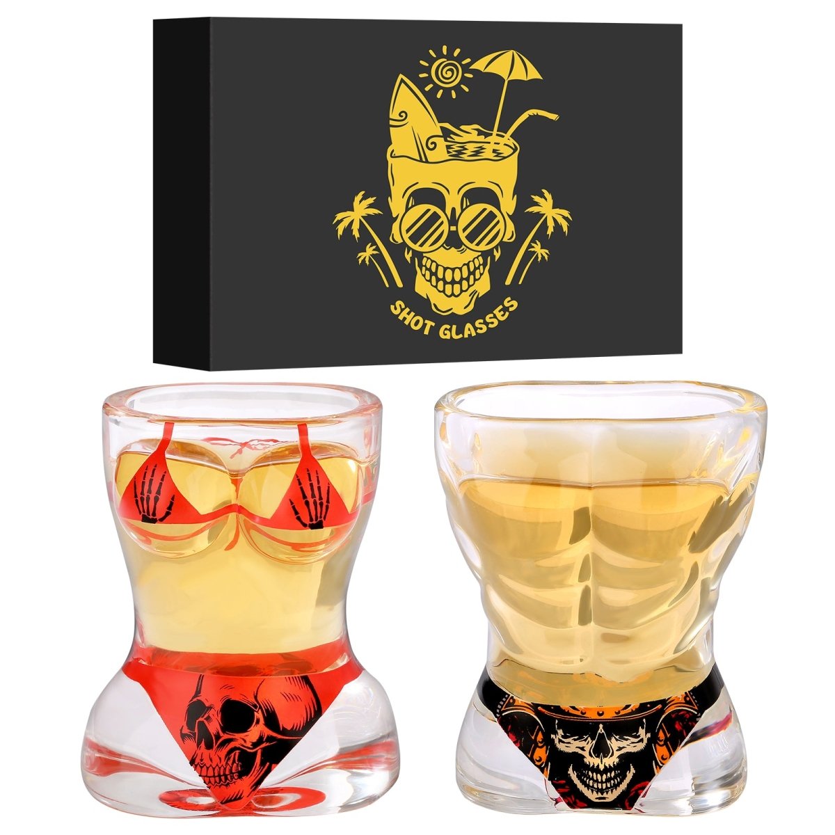 Black Muscle Men's & Red Skull Bikini Halloween Wine Glasses Set - Davere Goods