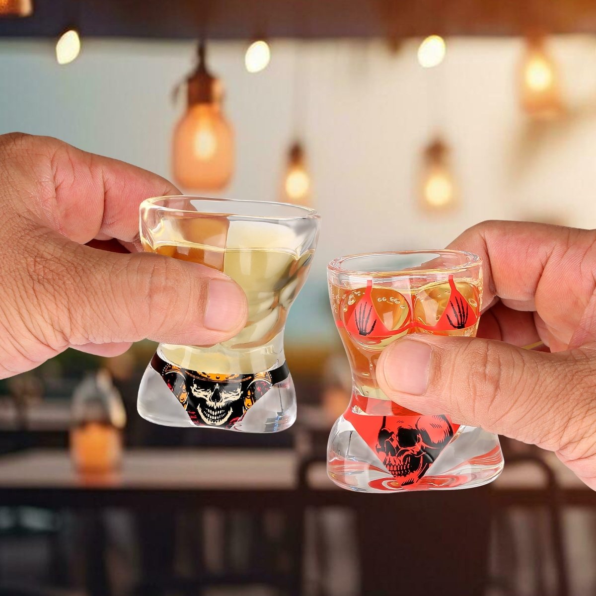 Black Muscle Men's & Red Skull Bikini Halloween Wine Glasses Set - Davere Goods