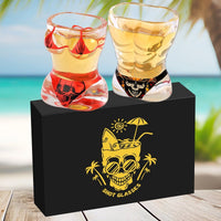 Black Muscle Men's & Red Skull Bikini Halloween Wine Glasses Set - Davere Goods