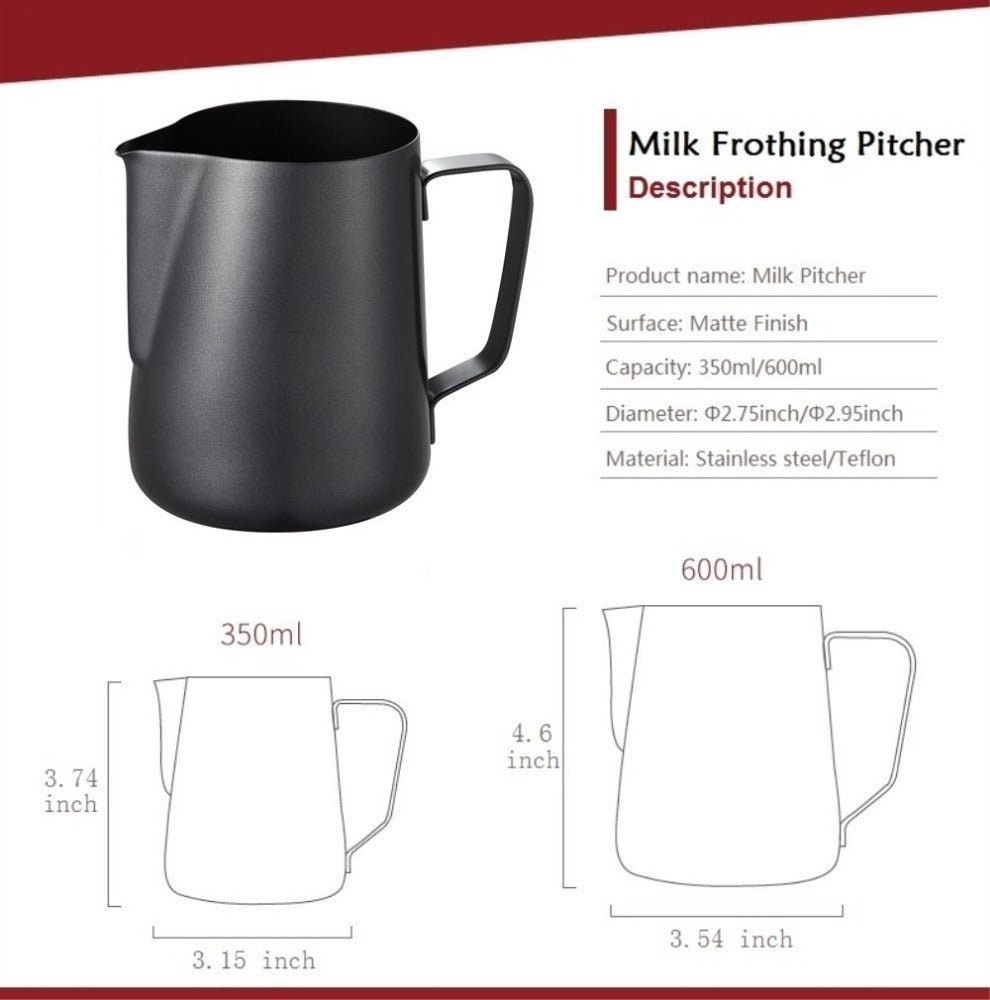 Stainless Steel Milk Frothing Jar, -600 Ml, Matte - Davere GoodsBlack